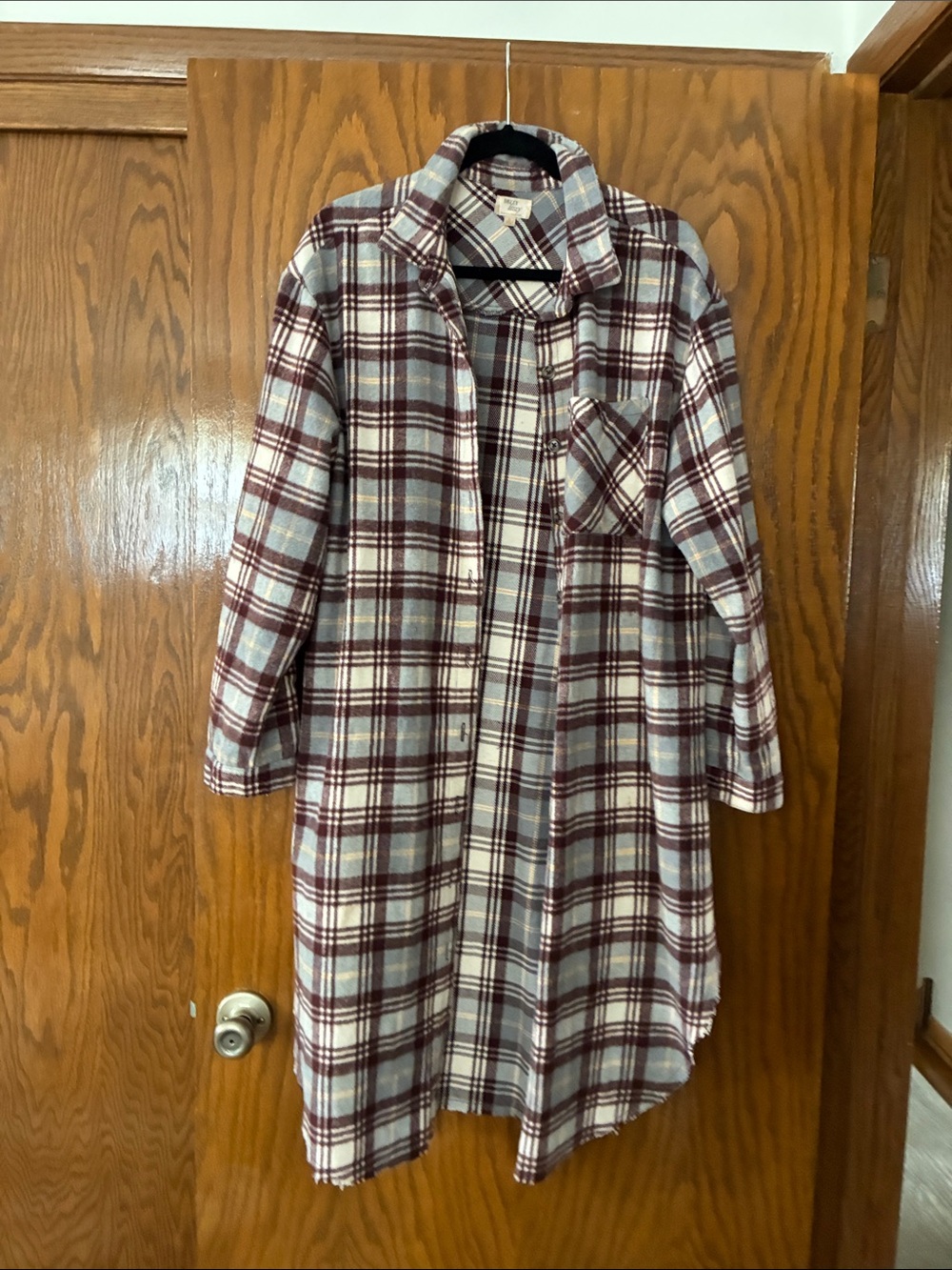 Plaid Teddy Shacket in Burgundy & White - Women's Longline Coat